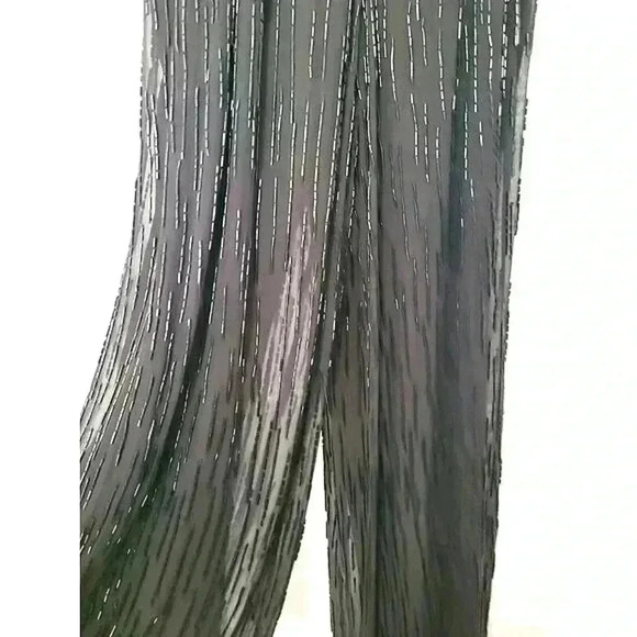 Alice + Olivia Beaded Sequin Mesh Overlay Straight Leg Jumpsuit Black Size 0 - Picture 8 of 8